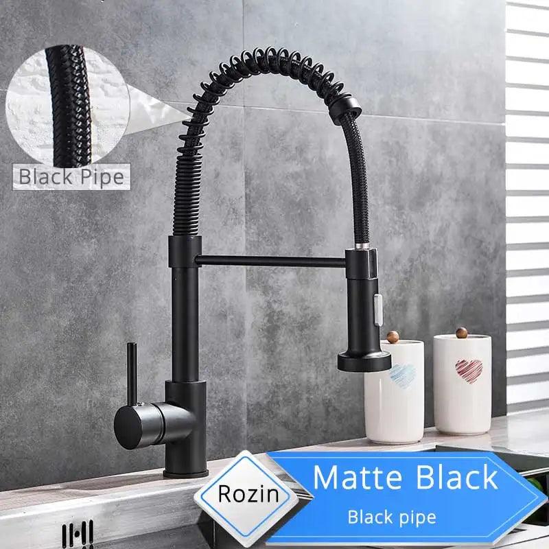 Torneira Gourmet Preto Fosco com Bico Retrátil – Misturador Flexível para Cozinha