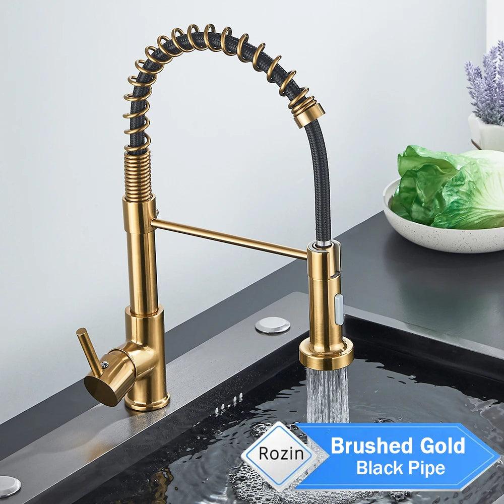 Torneira Gourmet Preto Fosco com Bico Retrátil – Misturador Flexível para Cozinha