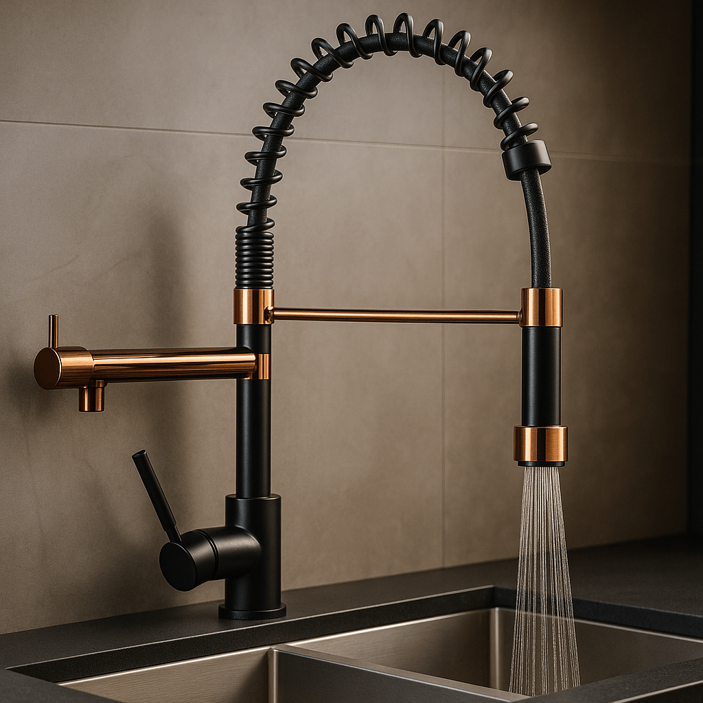Torneira Gourmet para Cozinha Monocomando Preto e Rosê - Kansas