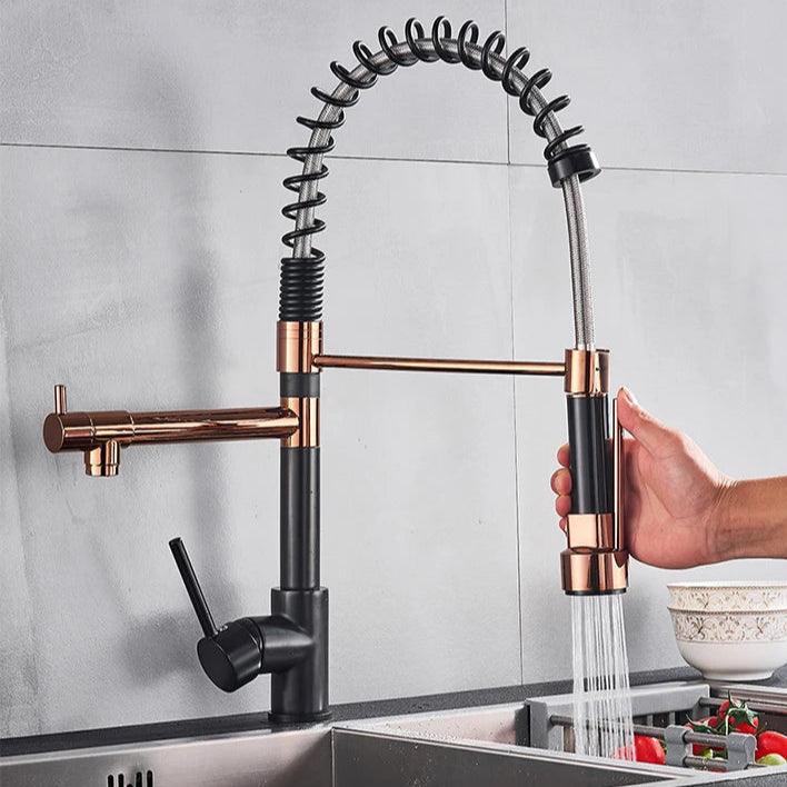 Torneira Gourmet para Cozinha Monocomando Preto e Rosê - Kansas