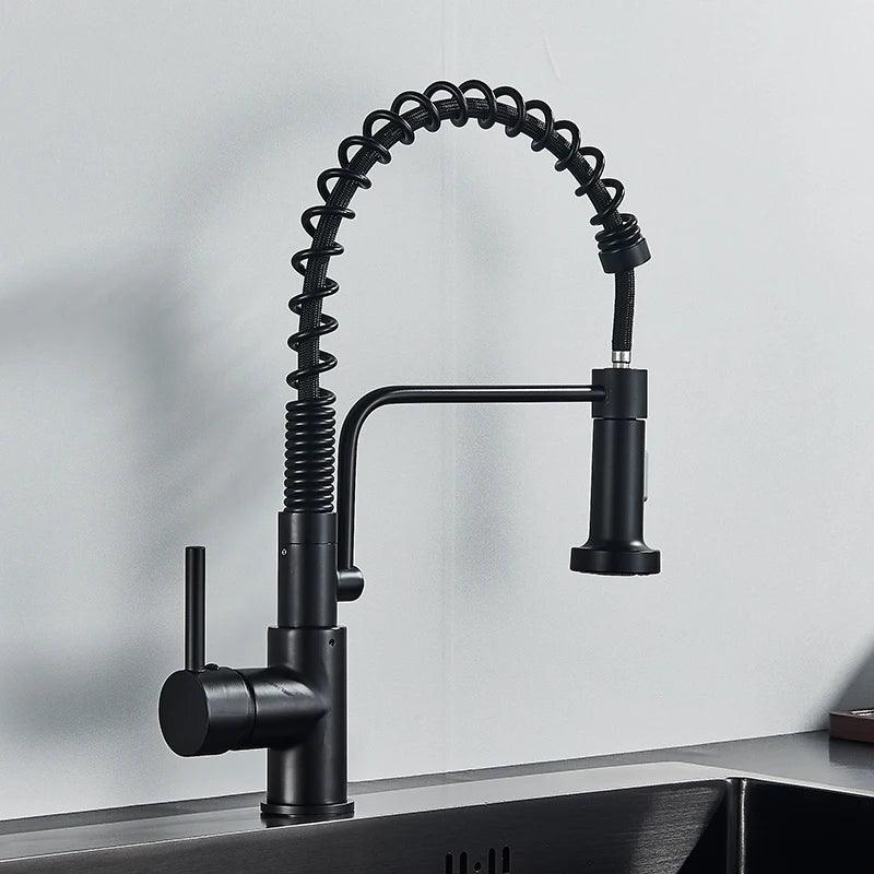 Torneira Gourmet Preto Fosco com Bico Retrátil – Misturador Flexível para Cozinha